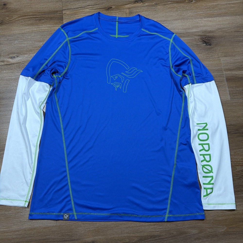 Norrona Men's XL /29 Tech Shirt Long Sleeve Ionic Blue Green White